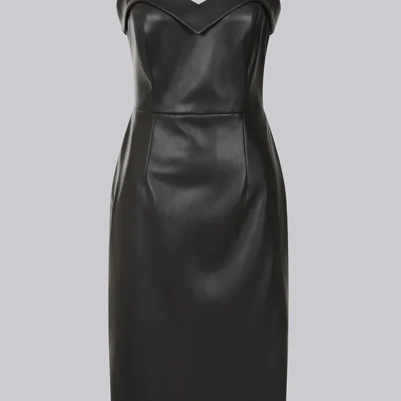 Collectif Kiana Black Faux Leather Midi Dress UK20/US16 - Picture 2 of 4